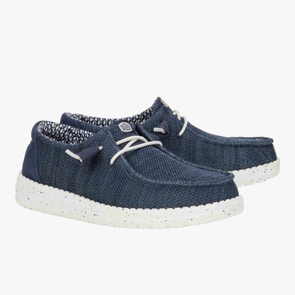 Hey Dude Navy Loafers with Speckled White Sole